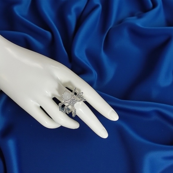 Gothic Style Silver Spider Ring With A White Moonstone - Picture 3 of 10